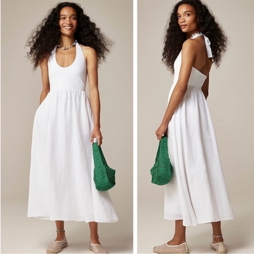 NEW J Crew White Dress Halter Mixy Linen XL